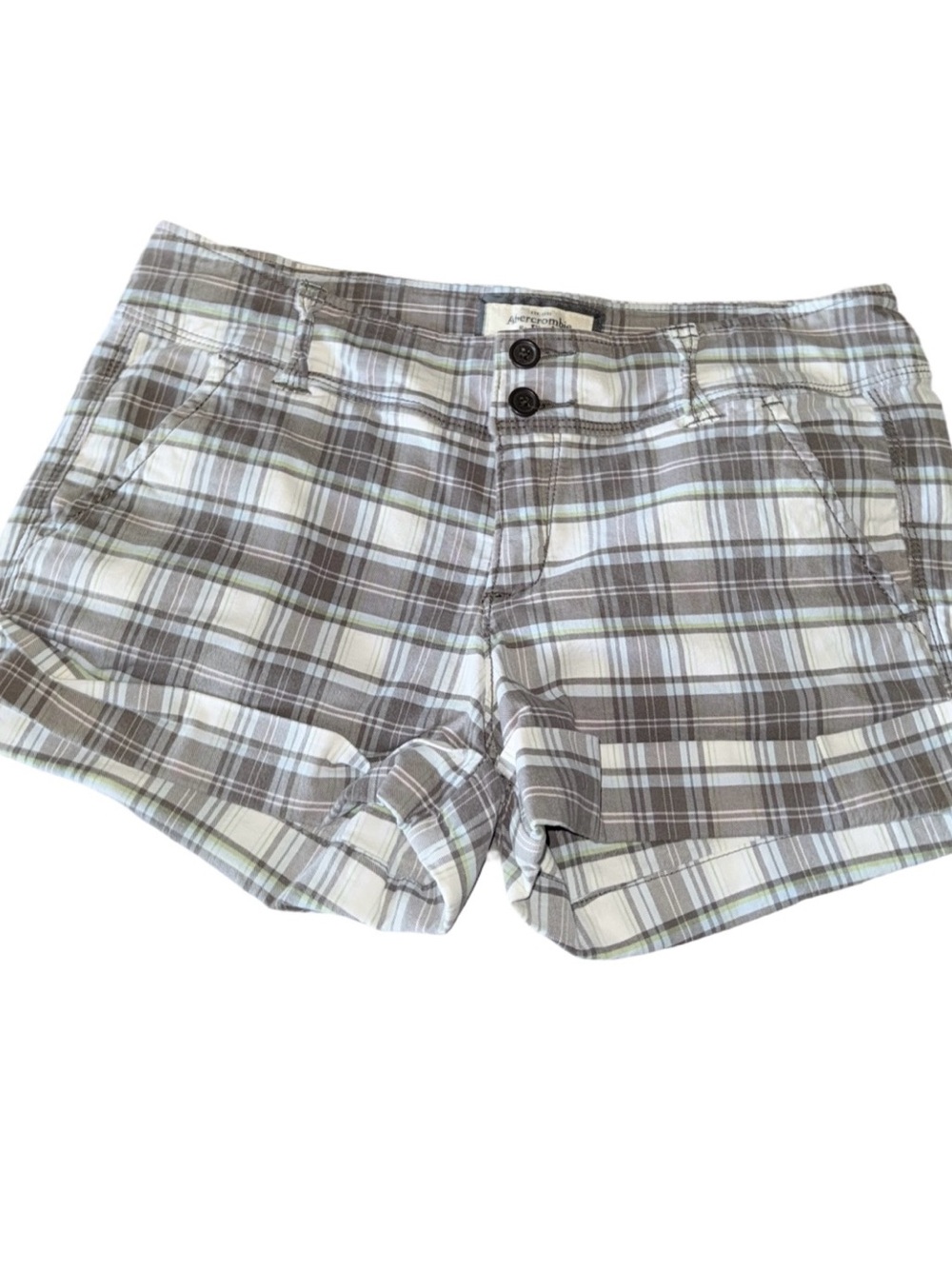 Abercrombie & Fitch Plaid Cotton-Blend Shorts in White and Brown